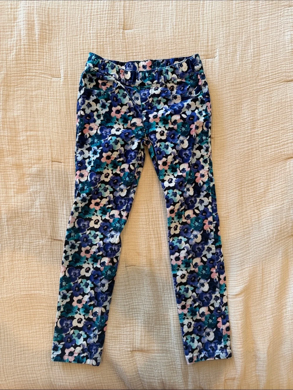 Gymboree Blue Floral Corduroy Leggings - Navy, Teal, Pink, White